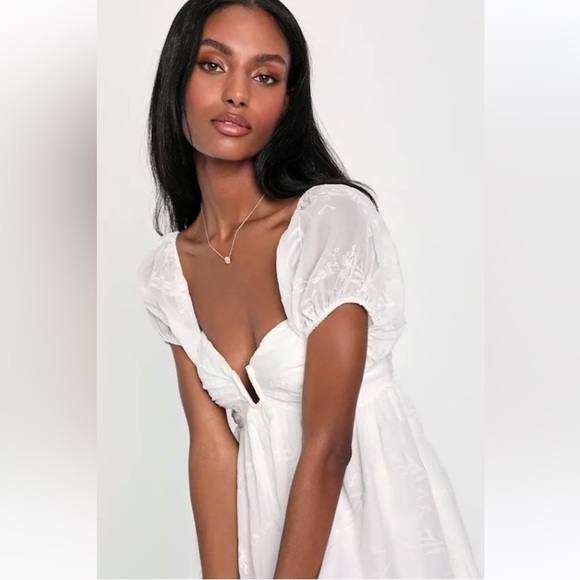 Lulus Cutest Icon White Embroidered Off-the-Shoulder Mini Dress Size Medium - Picture 4 of 12